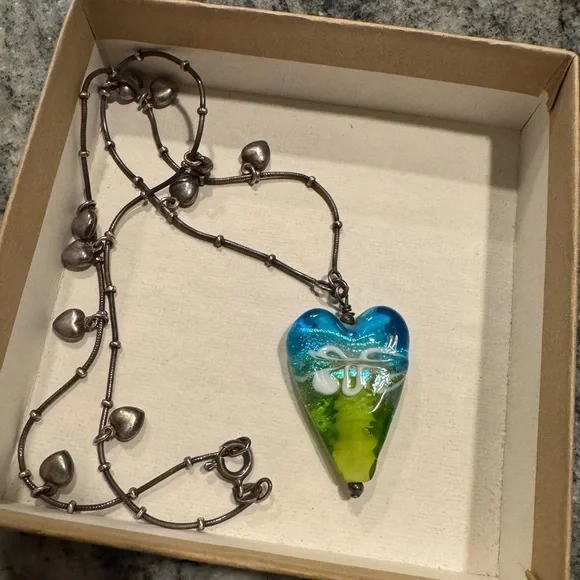 Artisan glass heart necklace sterling silver chain unique Valentine’s Day gift - Picture 5 of 8